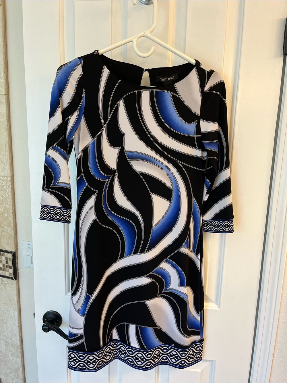White House Black Market Blue Black White Geometric Print Dress Size XXS